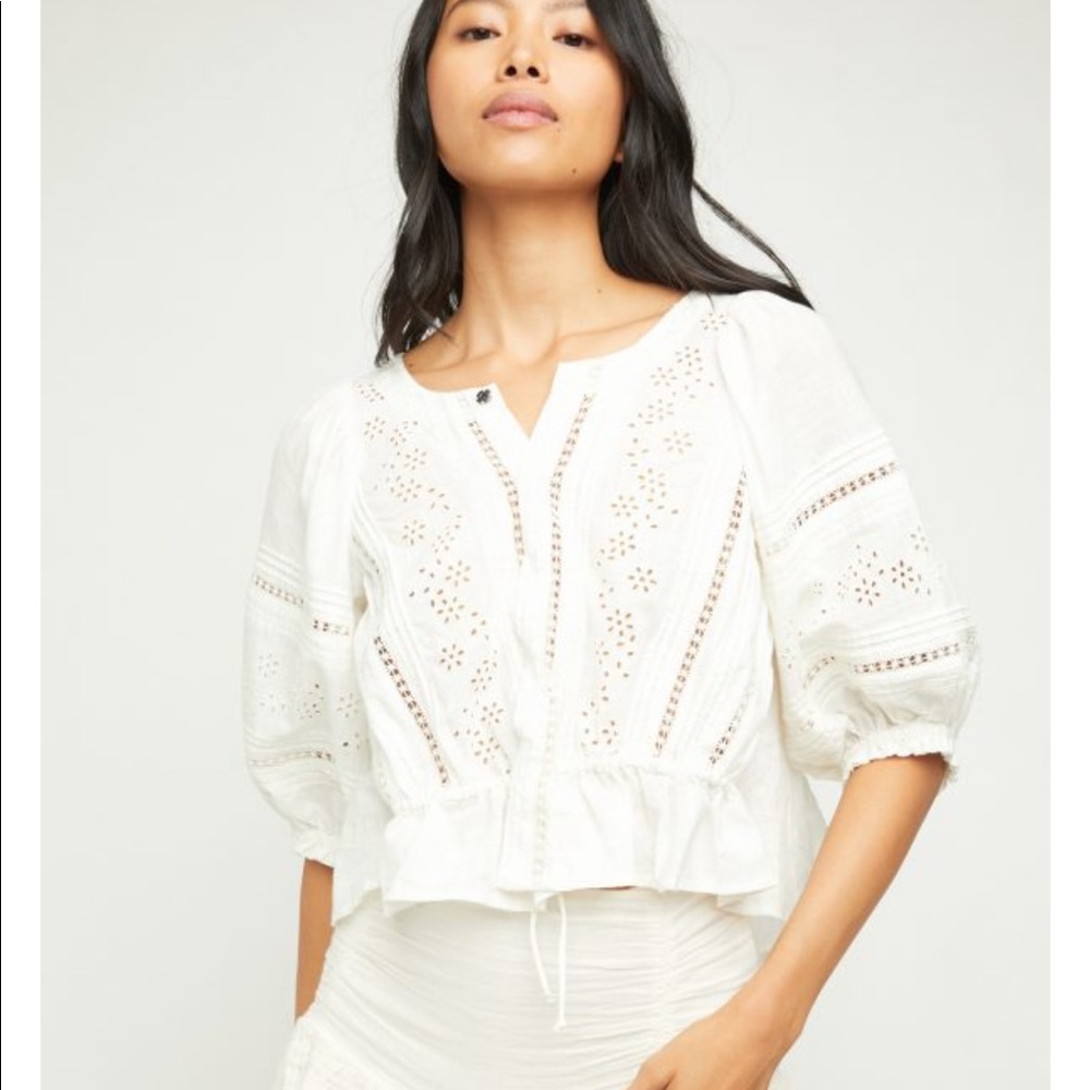 Free People Loose Eyelet Cropped Blouse size M